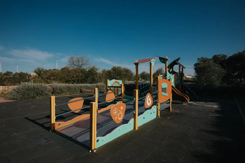 The wooden play structure at San Klement Family Park