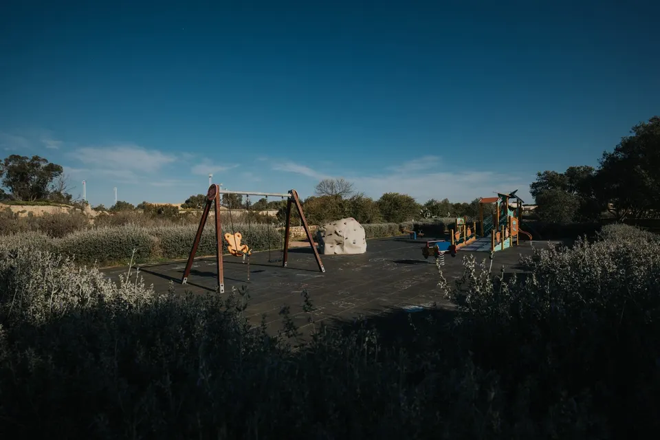 Swings and play equipment at San Klement Family Park