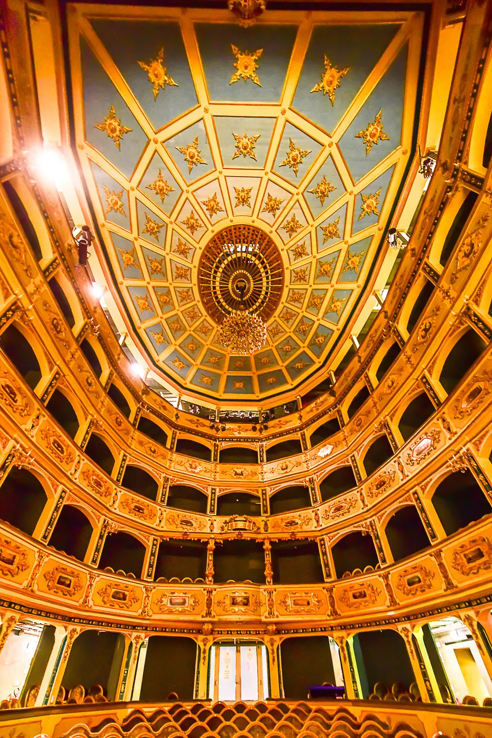 The painted ceiling and boxes of Teatru Manoel