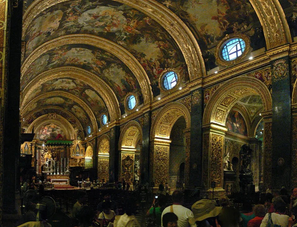 The gilded interior of St John's Co-Cathedral, open late on Notte Bianca